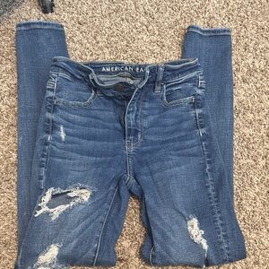 American Eagle Outfitters Distressed Dark Blue Skinny Jeans